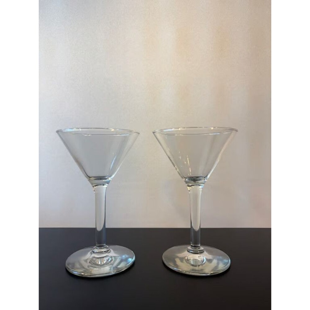 Pair Small Cocktail Glasses Conical Bowl Clear Stemware Vintage Barware
